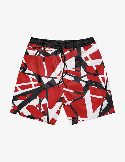 EVH Red/White/Black Swim Shorts frankenstein front design